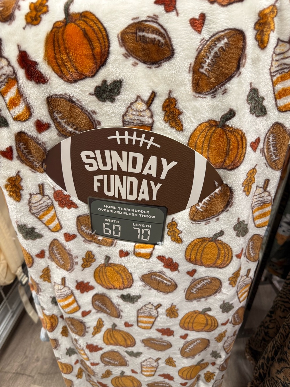 Plush Throw Blanket in Orange Pumpkin & Brown Football Print
